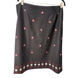 Oscar De La Renta Black Wool Blend Embroidered Floral Skirt Size 22W EUC